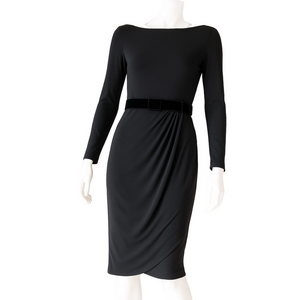 Vintage Valentino Roma Black Draped Dress with Velvet Belt Rare Retro Italian